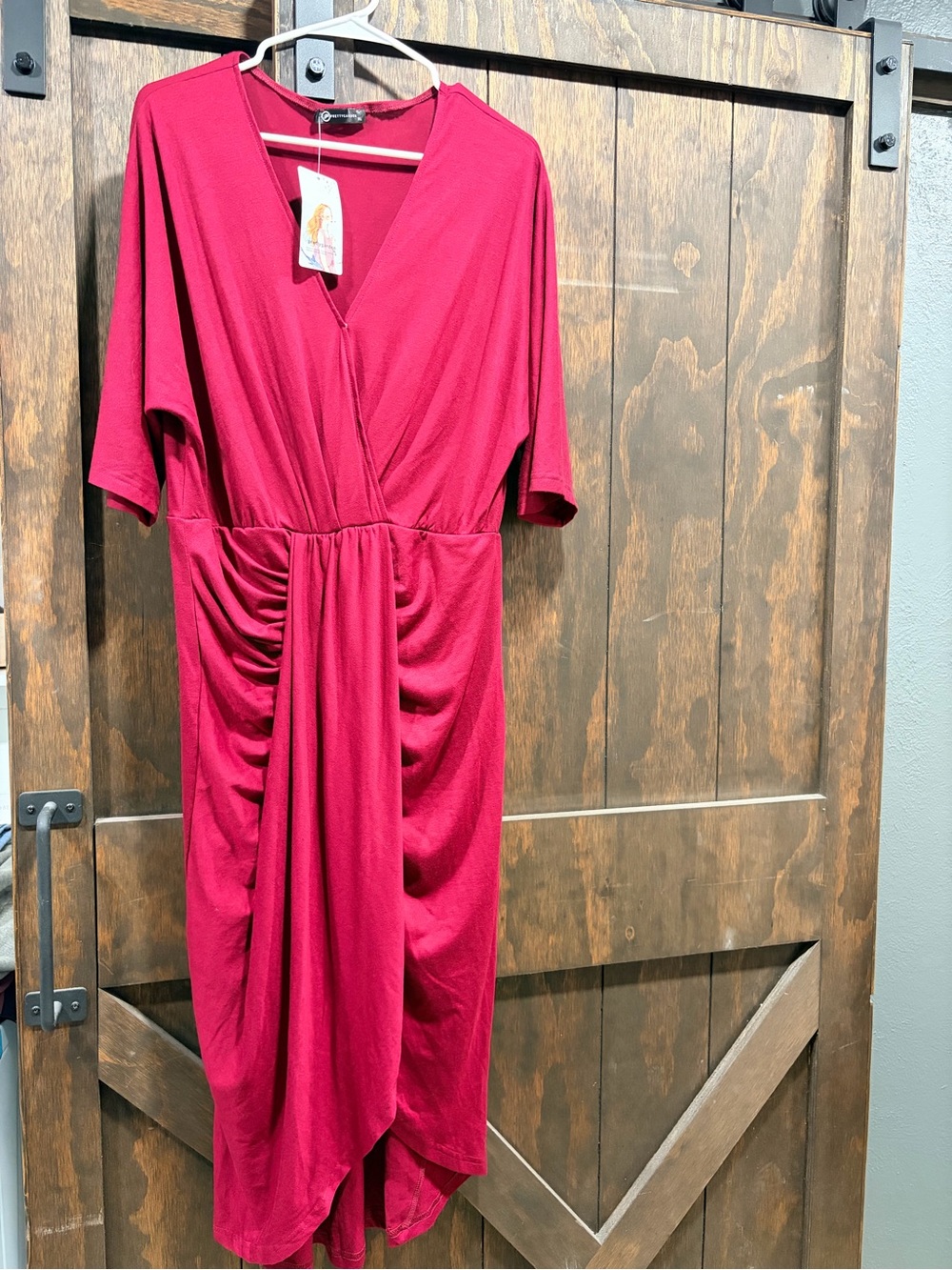 Women’s Red Ruched V-Neck Dress